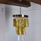 Bicolor chandeliers waterfall by zero quattro, orange and transparent murano glass, italy, 1970