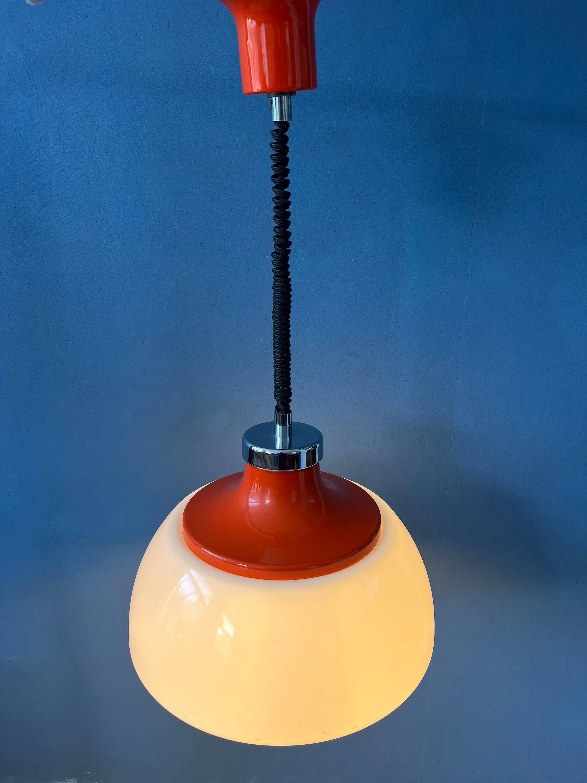 Suspension Space Age massive in white plexiglass Mid-Century with a red top cap.