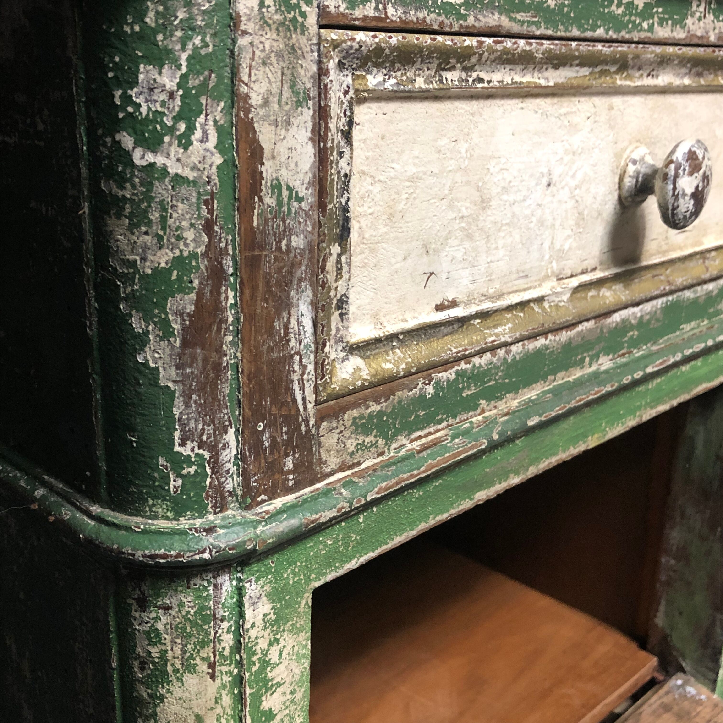 Old wooden dresser, aged green patina