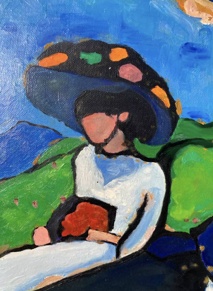 Tableau huile sur toile campagne couple