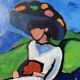 Tableau huile sur toile campagne couple