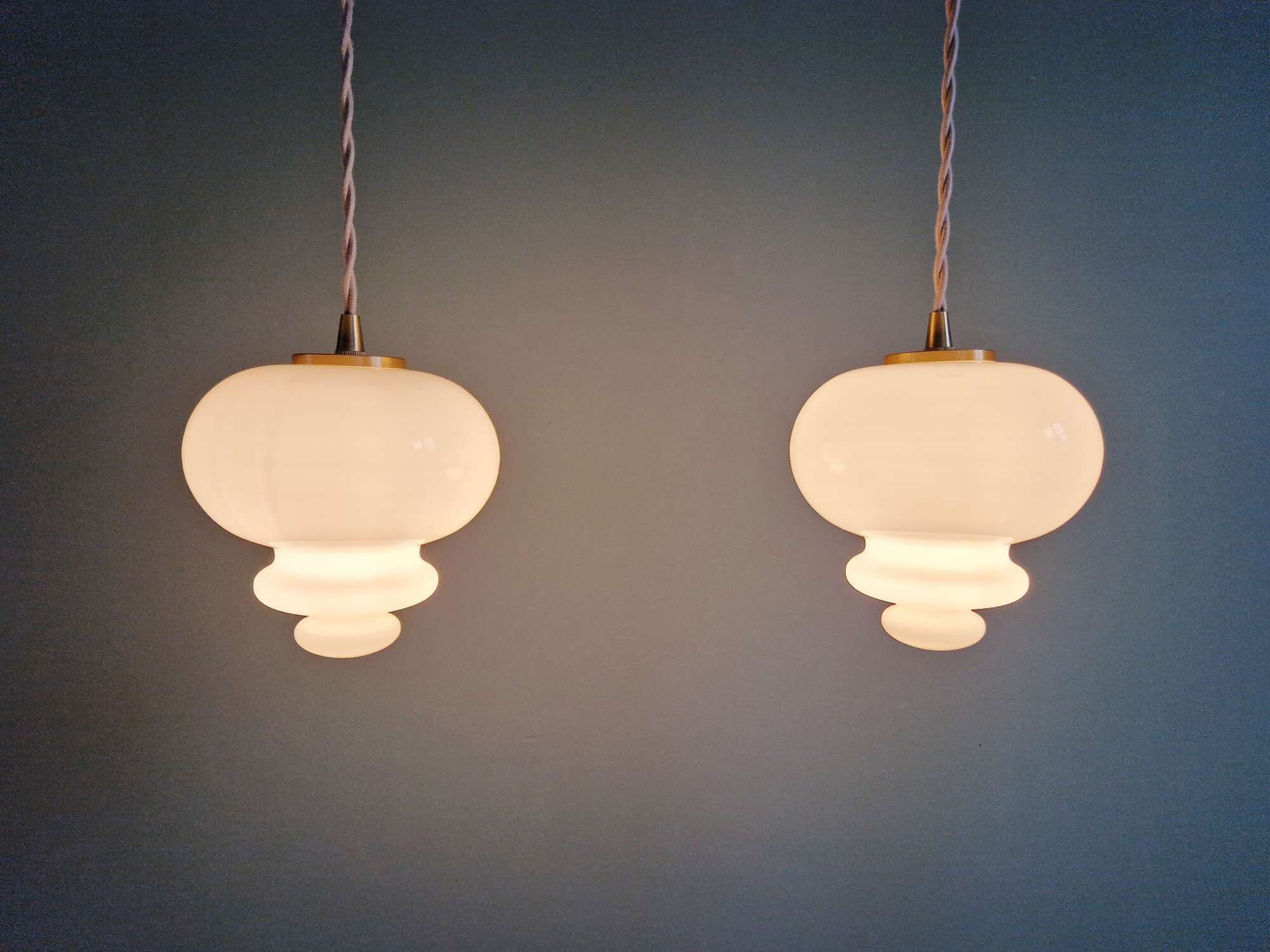 Scandinavian trio of suspensions in white opaline, 1960s