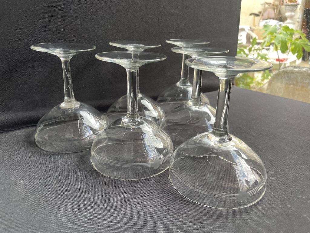 6 engraved crystal champagne glasses – Art Deco
