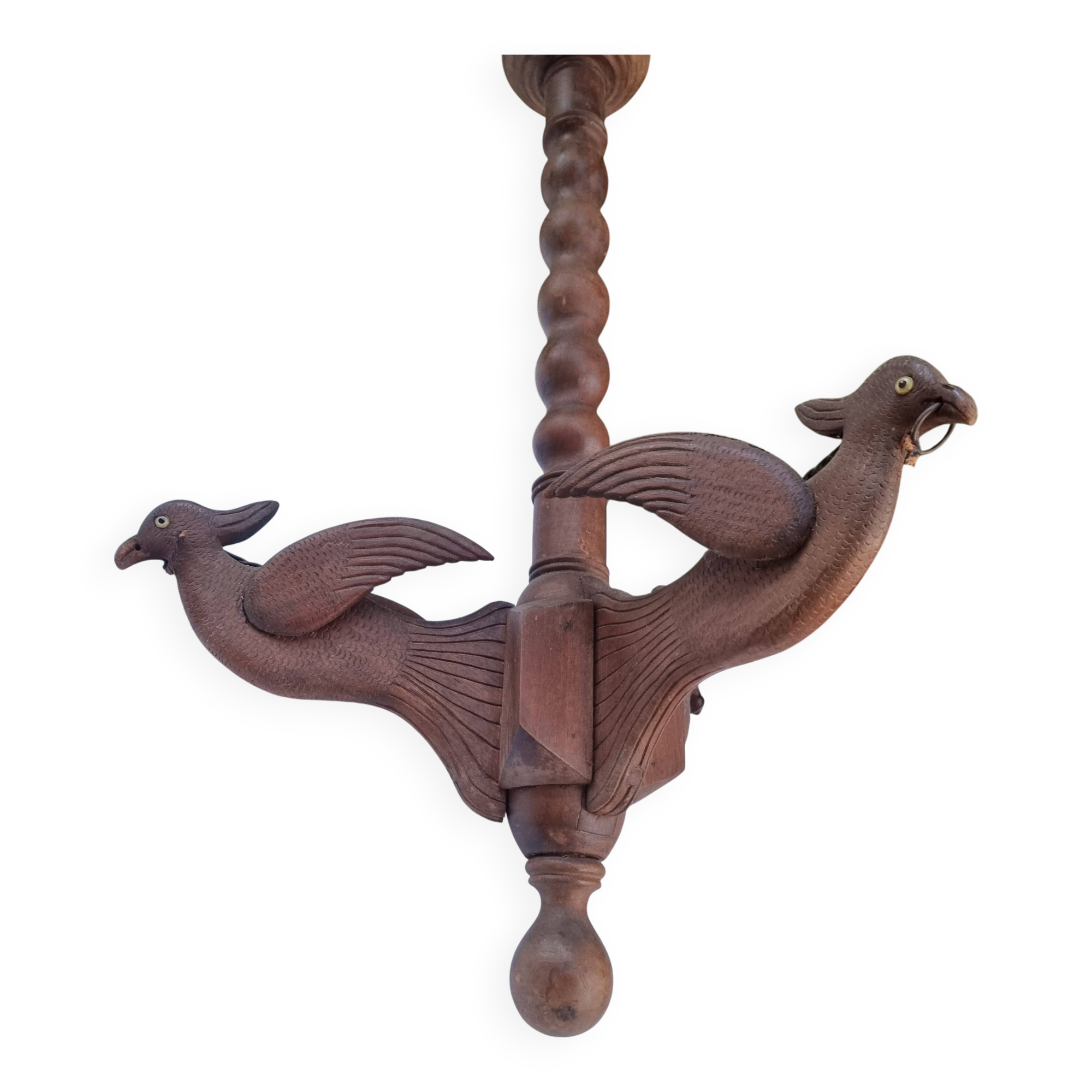 Antique lamp or candlestick, hand-carved, turned wood, Renaissance style