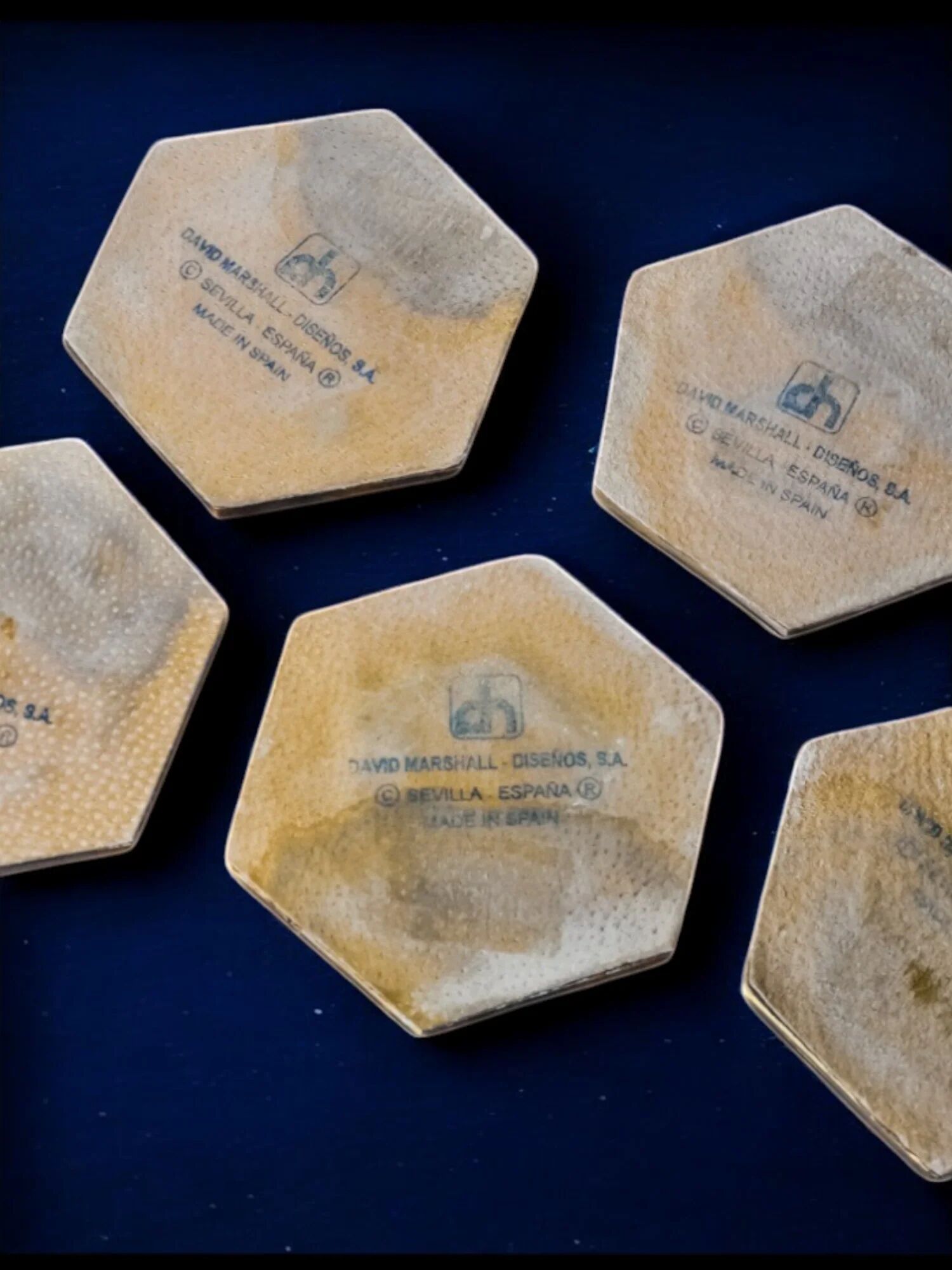 Set of 6 brutalist coasters by David Marshall, Spain, 1970