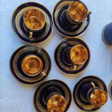Limoges porcelain coffee service - Egle - Oven blue and gold -
