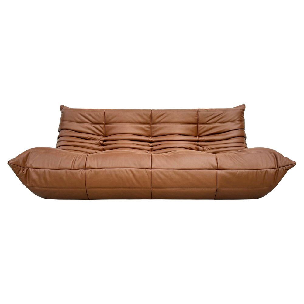 Togo Sofa in Brown leather attributed to Michel Ducaroy for Ligne Roset.