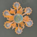 Small Venetian Chandelier In Opalescent Blue And Gold Murano Glass, 6 Arms Of Light Circa 1950