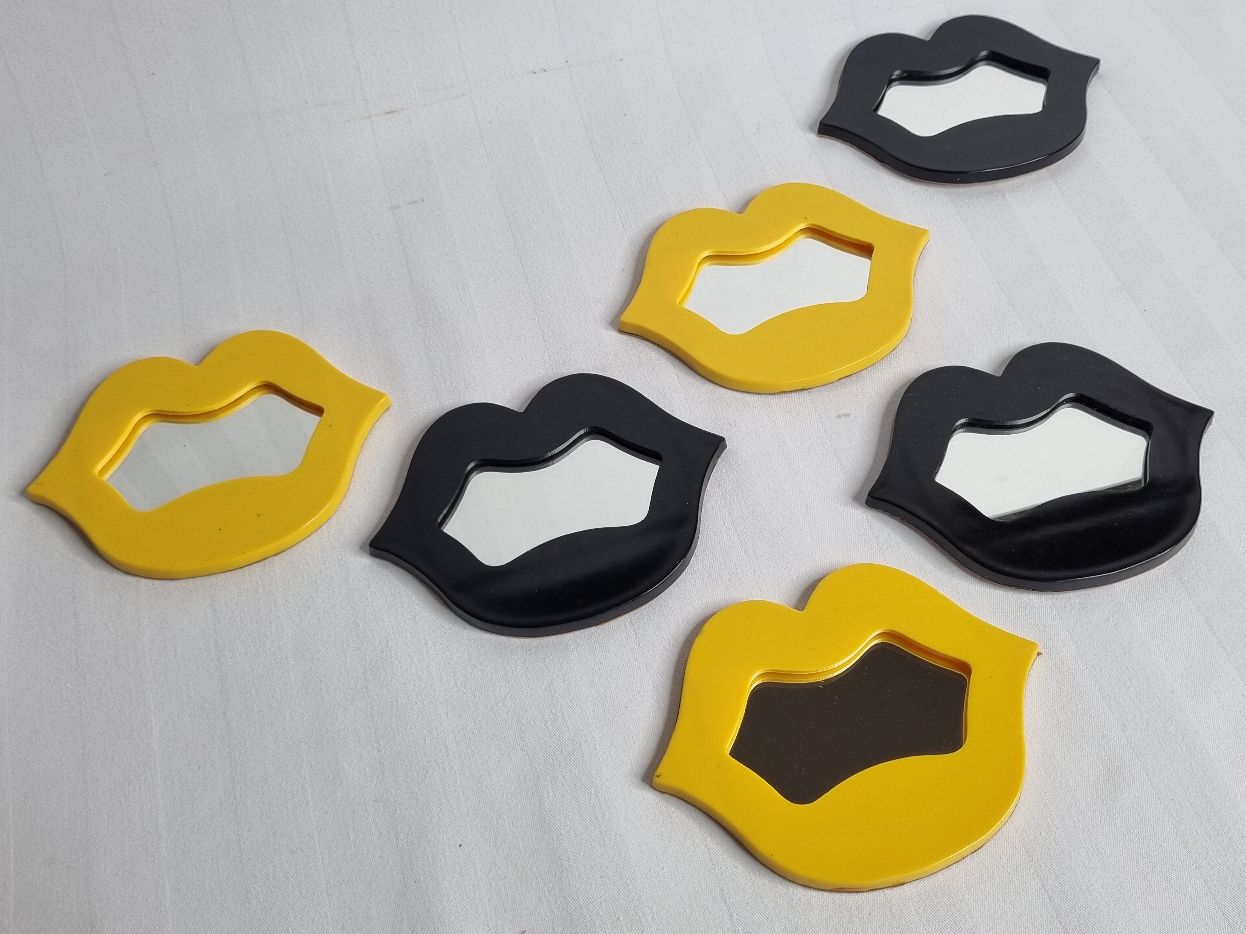 Set of 6 vintage mirrors "Marilyne" creation Samson, black and yellow, 70s