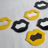 Set of 6 vintage mirrors "Marilyne" creation Samson, black and yellow, 70s