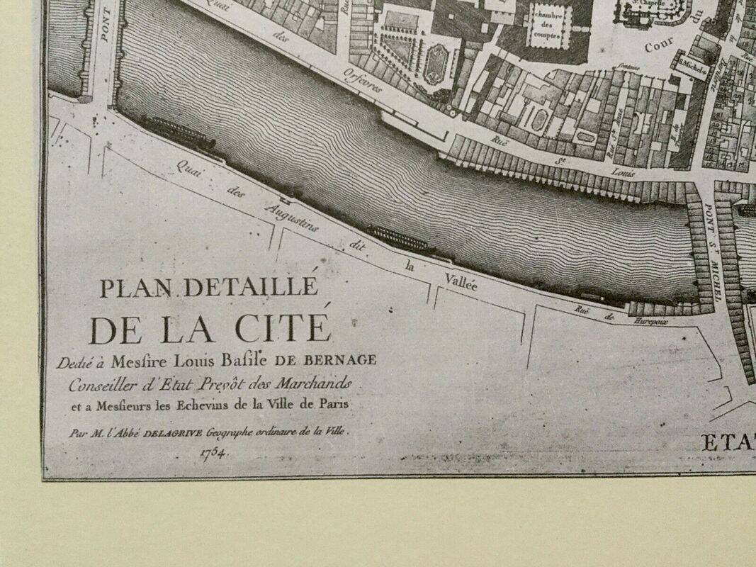 Historical map of the Ile de la Cité in Paris in 1754