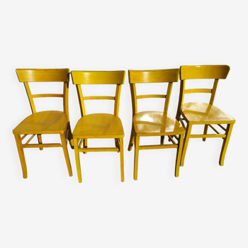 lot de 4 Chaises de Bistrot en bois - repeinte jaune ancien - Luterma