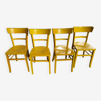 set of 4 wooden bistro chairs - repainted old yellow - Luterma