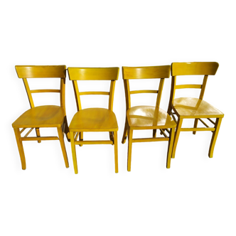 set of 4 wooden bistro chairs - repainted old yellow - Luterma