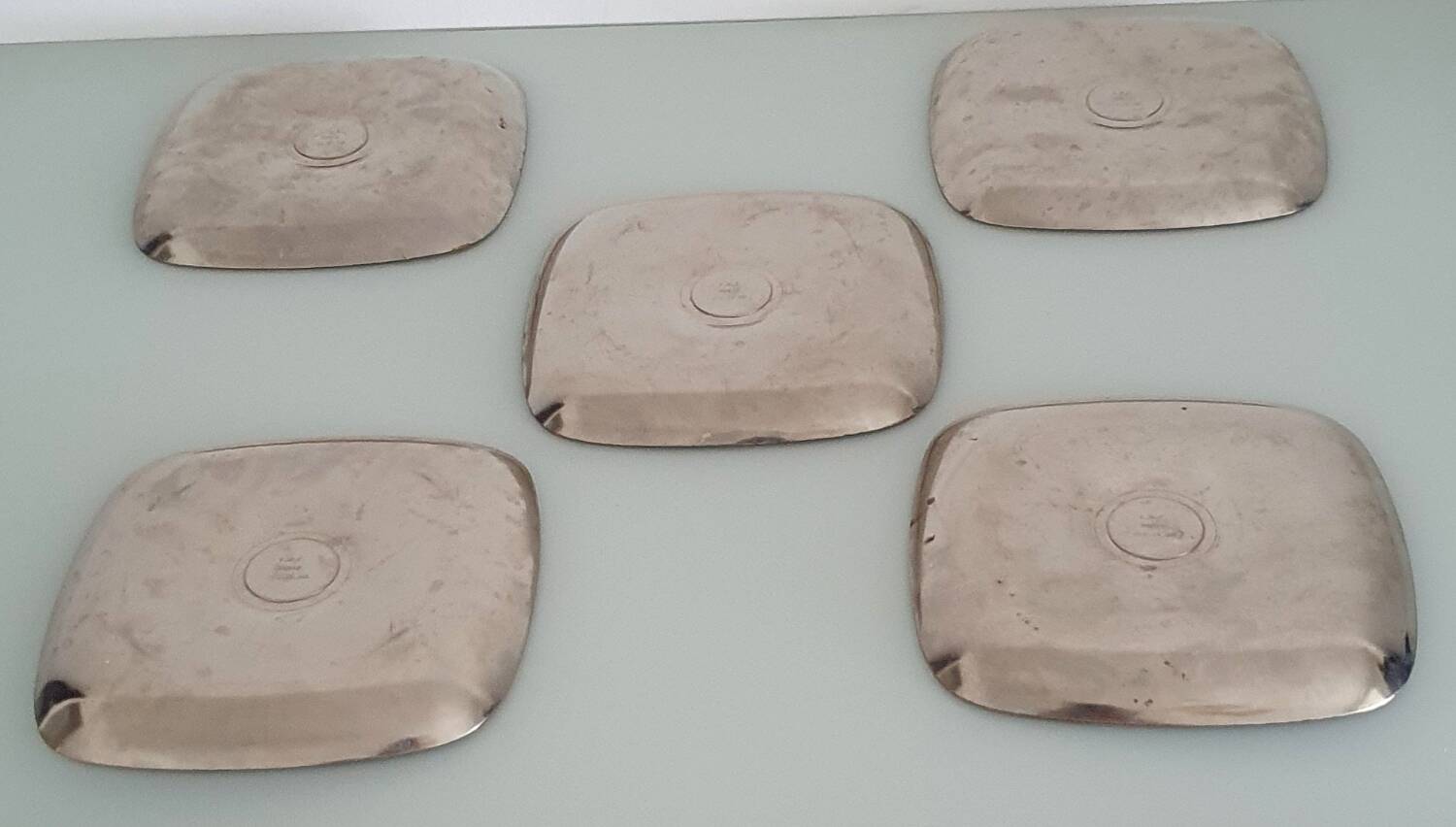 Set of 5 silver metal "Medusa head" trinket trays