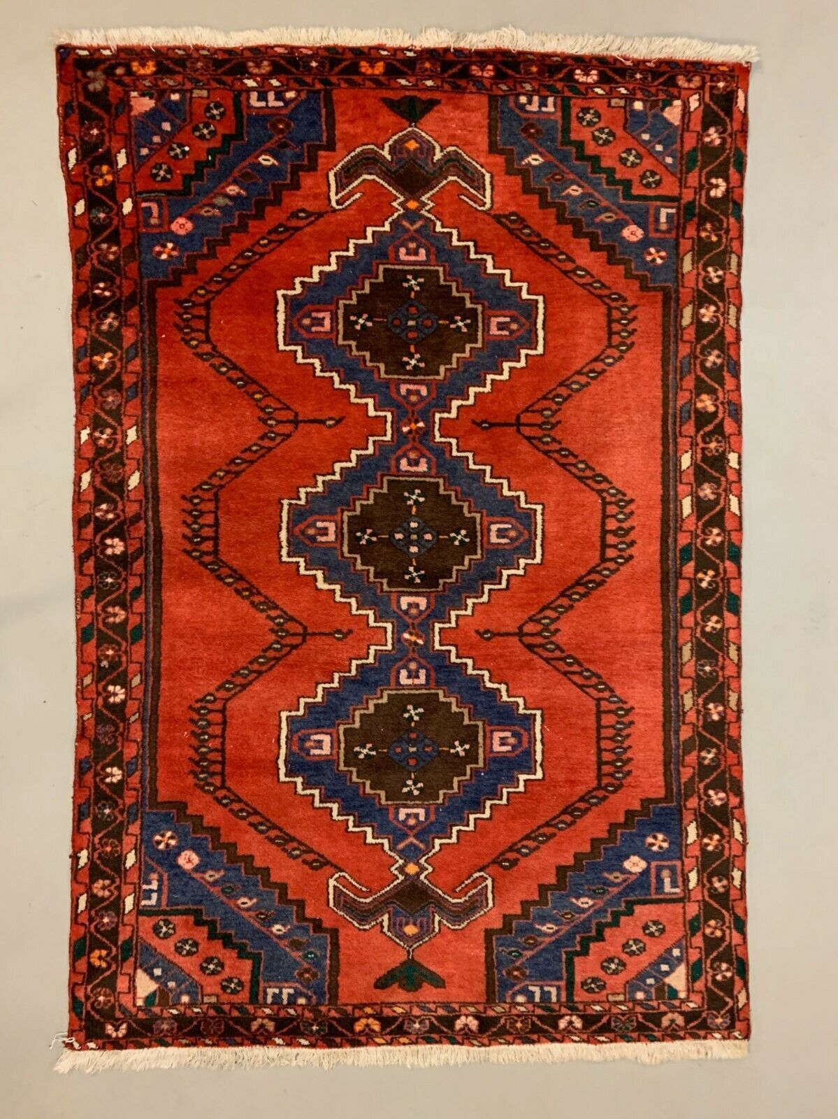 Vintage Tribal Rug 205x137 cm Wool Oriental Hand Made Rug Red, Navy