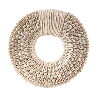 Decorative Papou necklace disc of cauri shells and rope