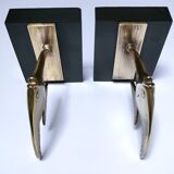 Pair of designer black marble bronze fish bookends