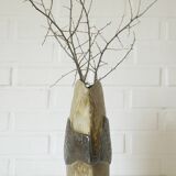 Vintage ceramic floor pampas grass vase brown fat lava pottery Germany 70's