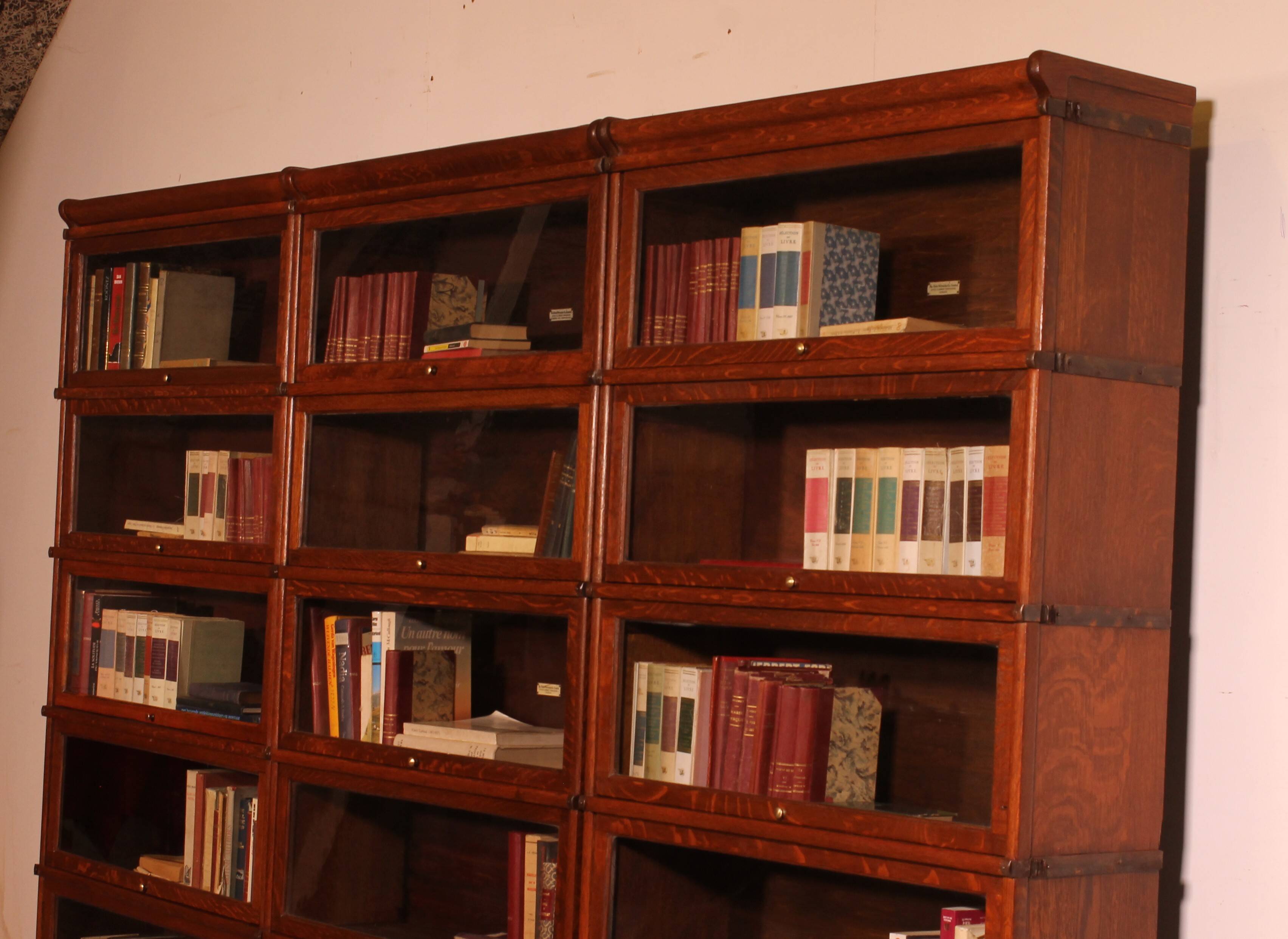 Library Wall of 3 Globe Wernicke Modules in Oak - 19th Century