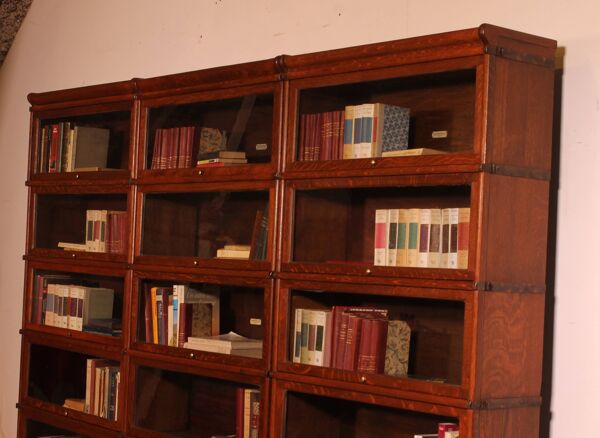 Mur de bibliothèque de 3 modules Globe Wernicke en chêne -19° siècle