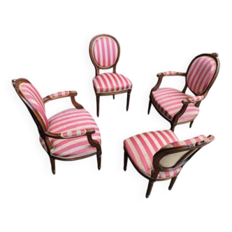 Ensemble 2 Fauteuils + 2 Sièges Louis XVI