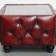 Red Cowhide Leather Chesterfield Side Table with Glass Top