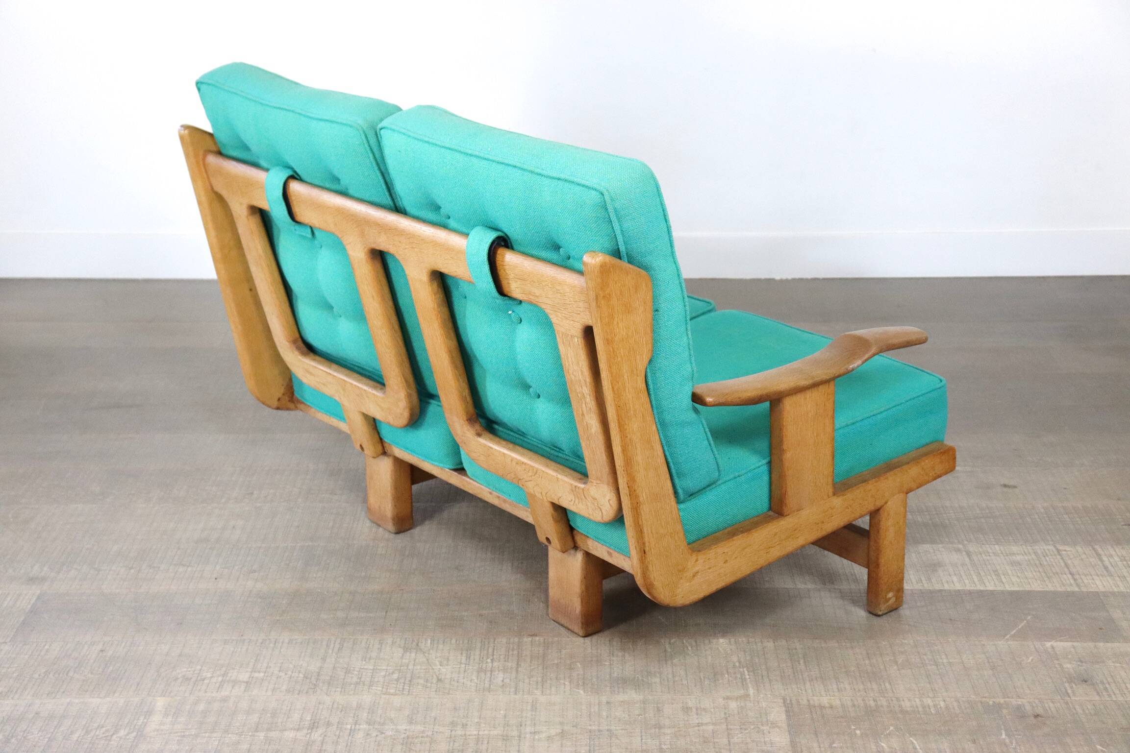 Rare Guillerme & Chambron Solid Oak Sofa, France 1960s
