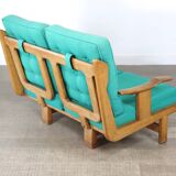 Rare Guillerme & Chambron Solid Oak Sofa, France 1960s