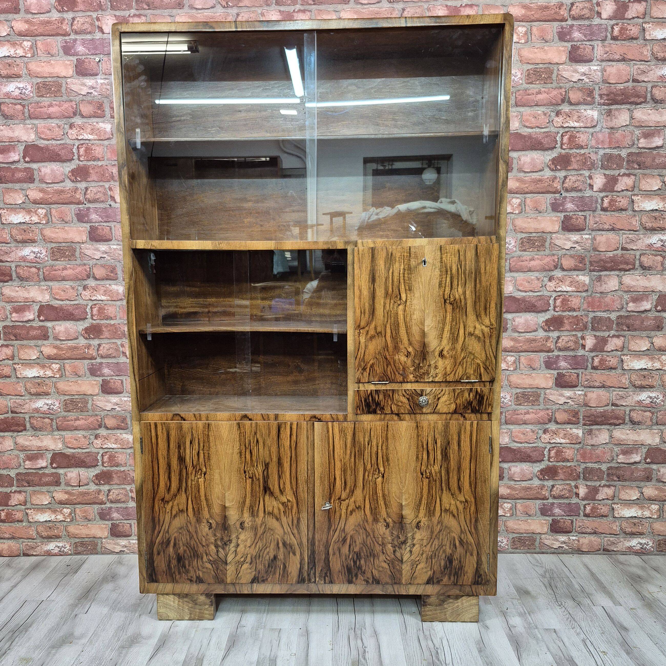Walnut Bookcase / display cabinet, only 30 cm deep! After renovation