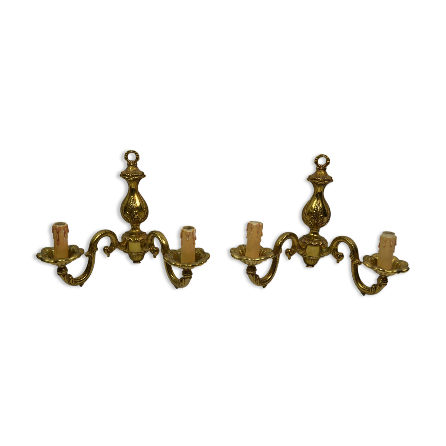 Pair of wall lamps with two lights in Louis XV style bronze