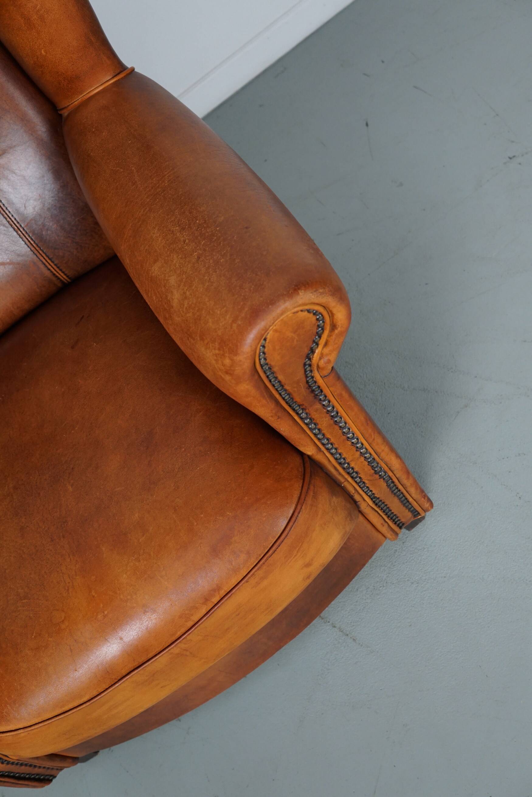 Fauteuil club vintage en cuir couleur cognac hollandais
