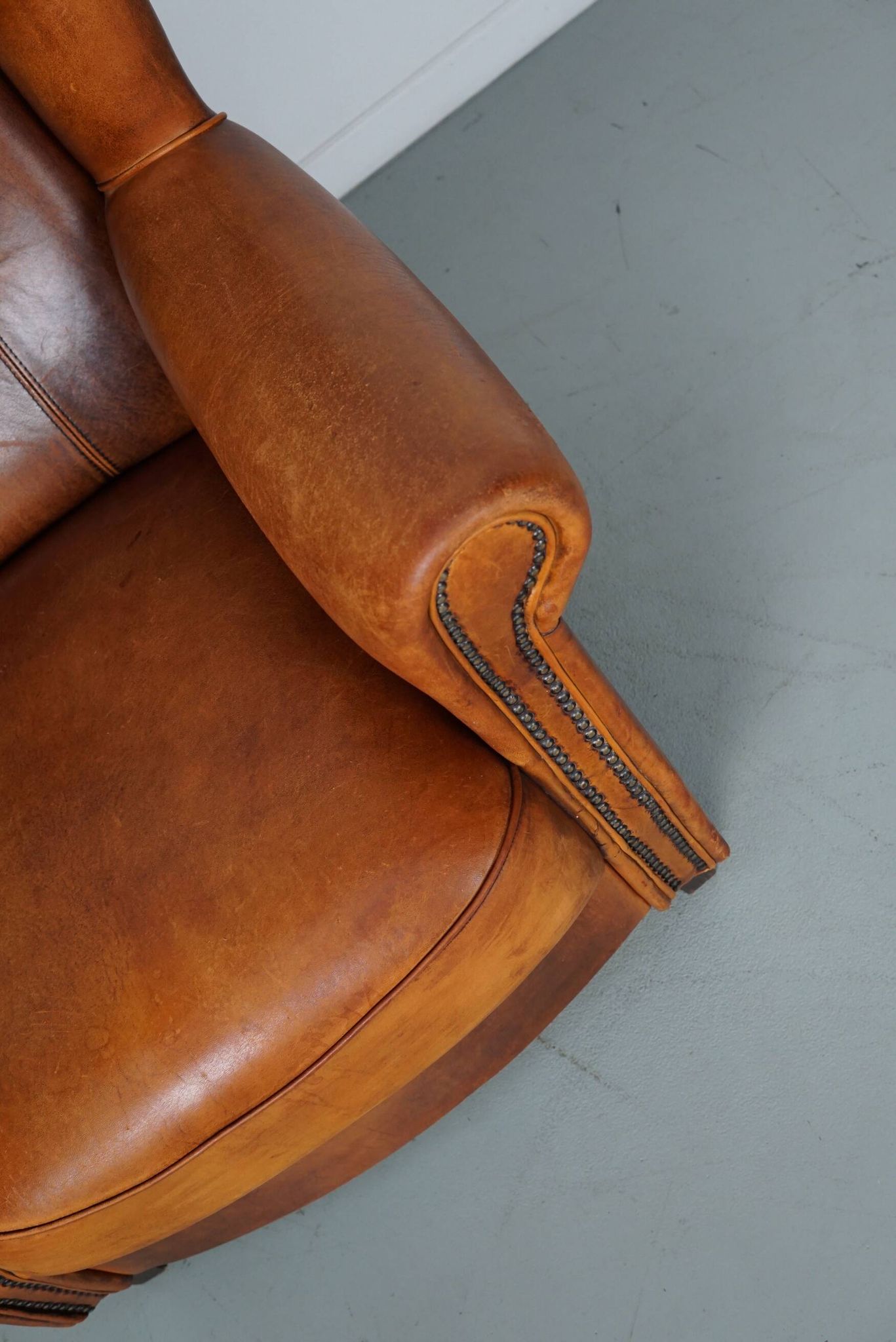 Fauteuil club vintage en cuir couleur cognac hollandais