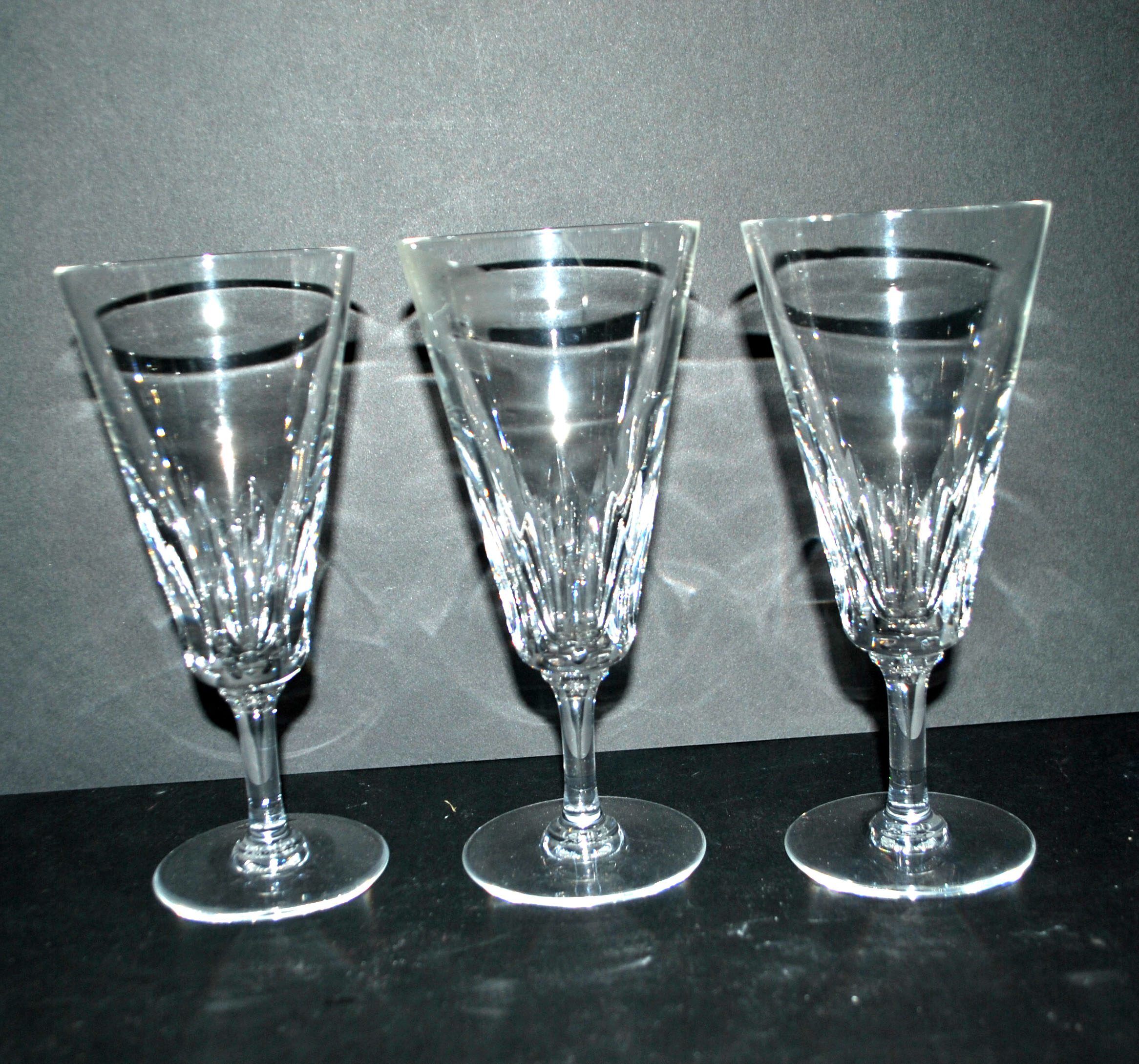 Baccarat set of 6 cut crystal champagne flutes, Carcassonne model, 1960