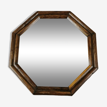 Vintage rattan mirror, octagonal