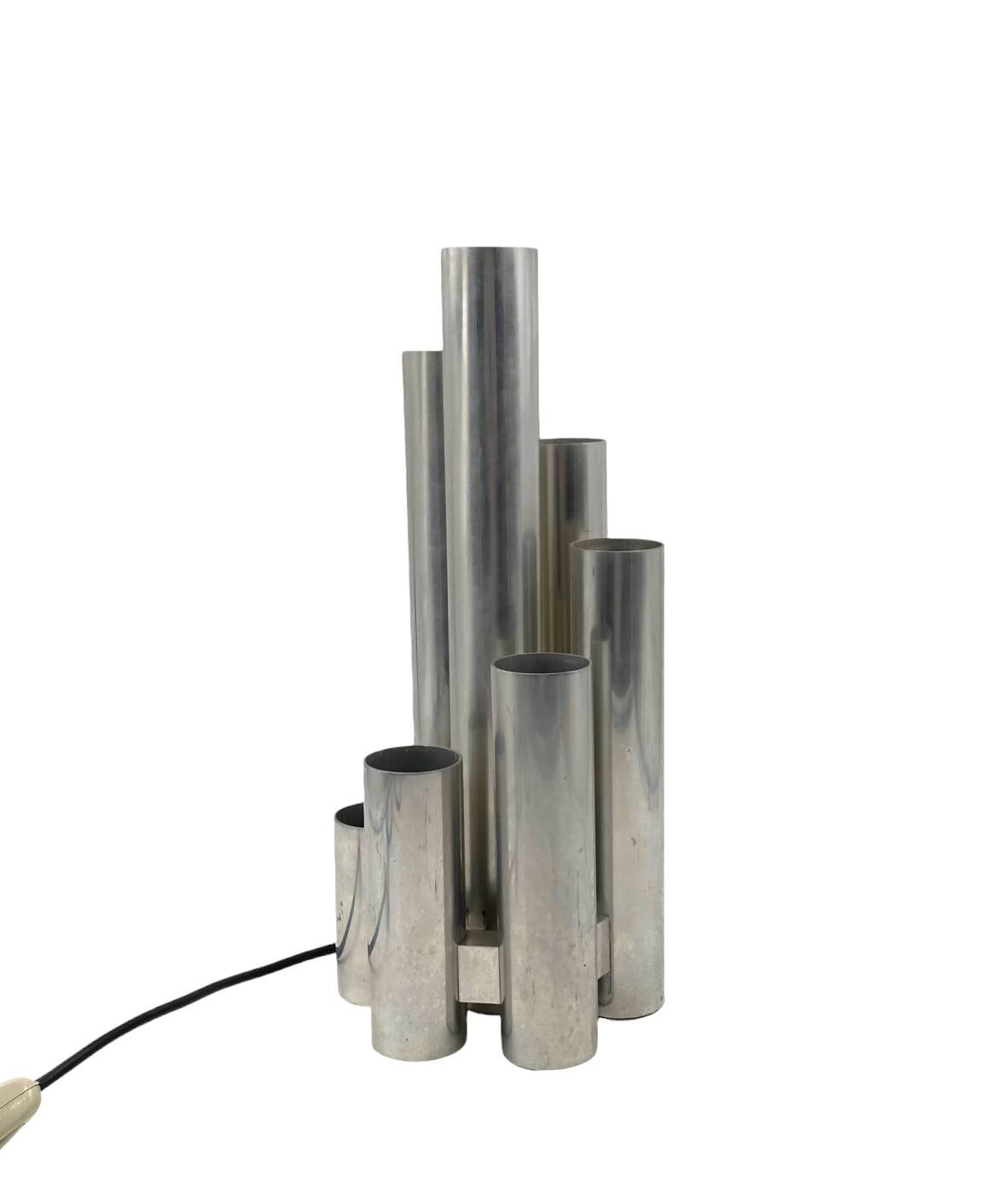 Hollywood regency 6 lights metal table lamp, Sciolari, Italy 1970s