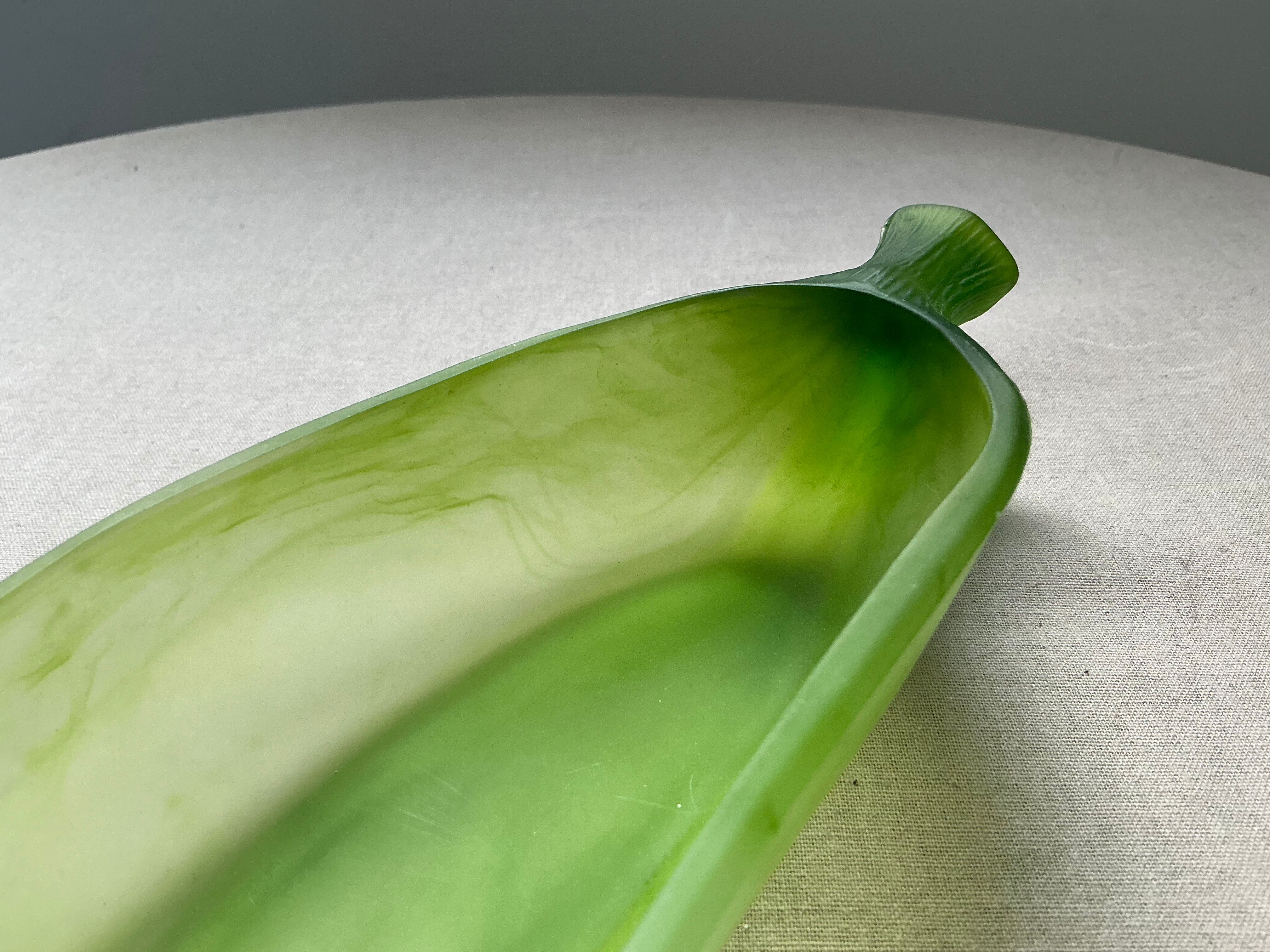Art Deco organic coupe La Rochère in frosted jade green glass – France