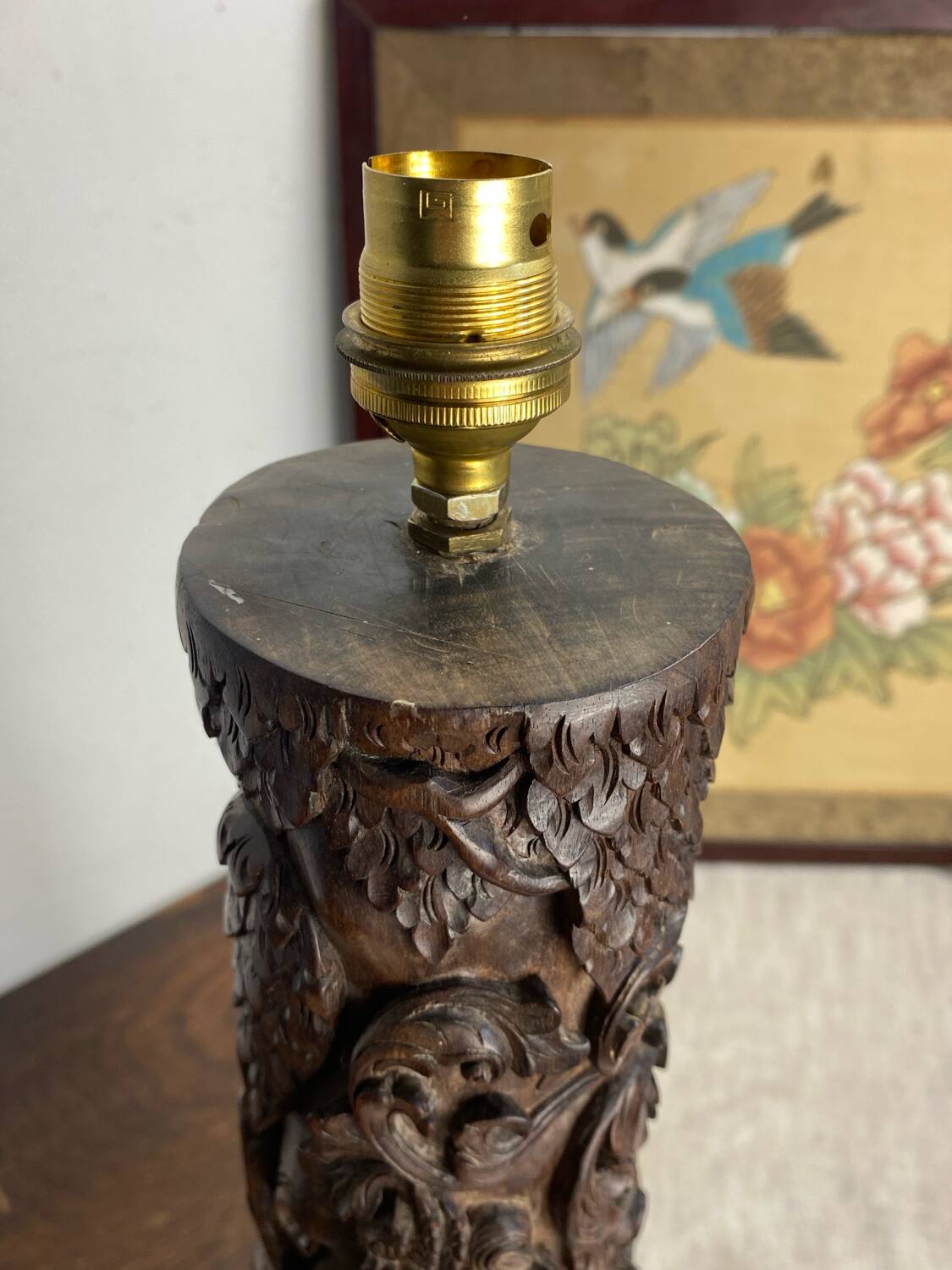 Carved wooden Balinese lamp base