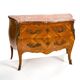 Curved Louis XV style commode in rosewood and red marble, fine.