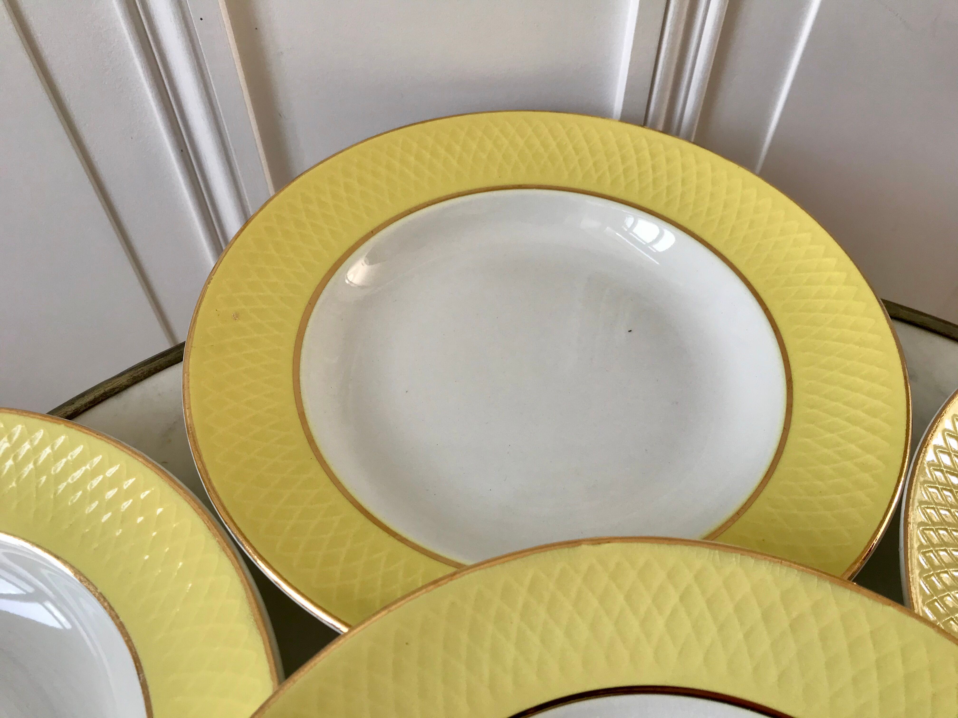 lot of 6 hollow plates Moulin des Loups textured canary yellow 50s