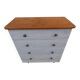Grande Commode dessus bois 4  tiroirs cérusés blanc gris avec boutons métal