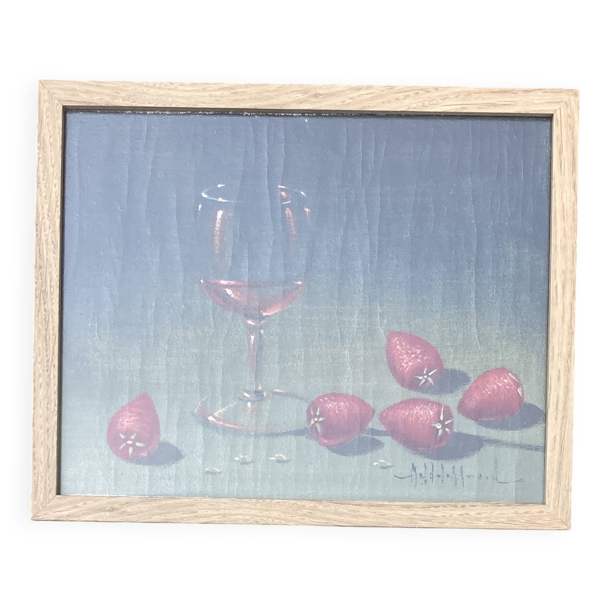 Painting - Still life: Glass of wine and strawberries