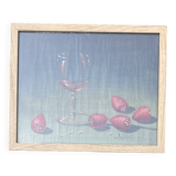 Painting - Still life: Glass of wine and strawberries