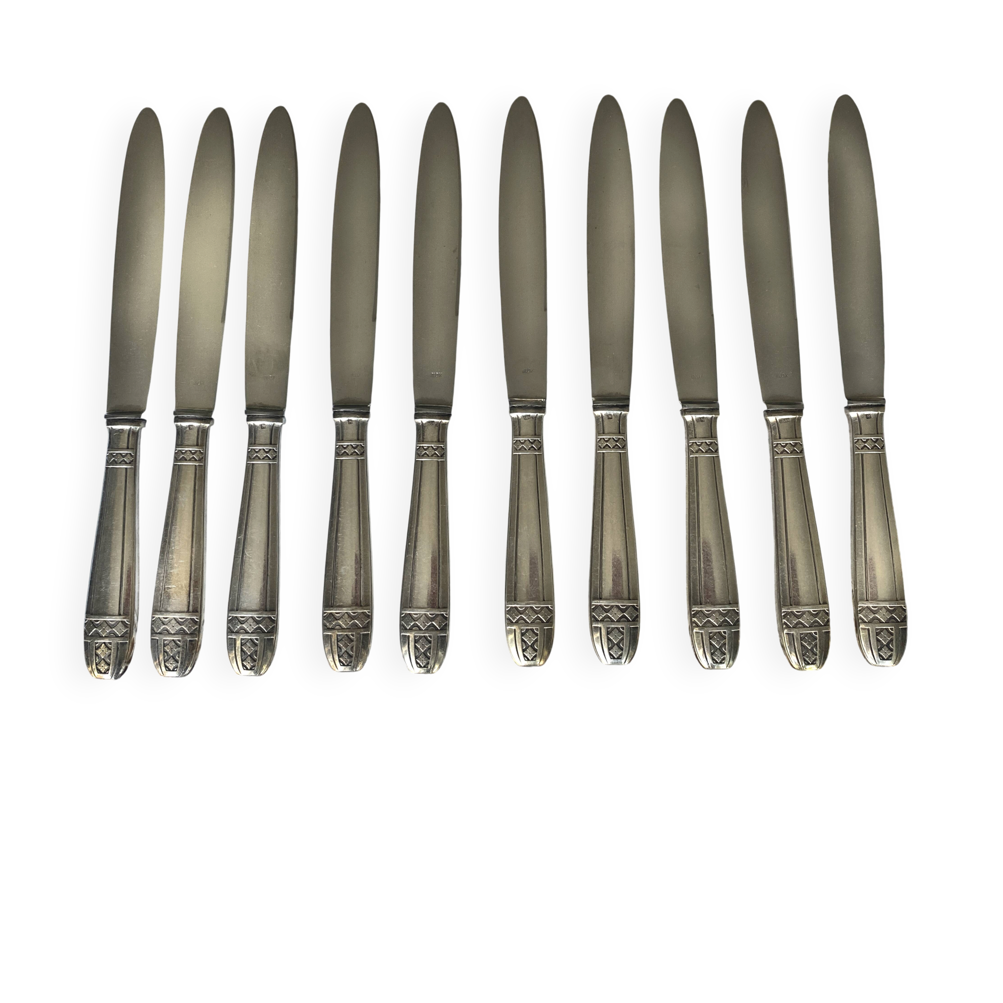 10 silver-plated metal table knives, Grand Prix de Monaco model - Art Deco