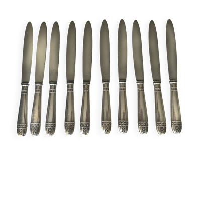 10 couteaux de table métal argenté modèle Grand prix de Monaco - Art Déco