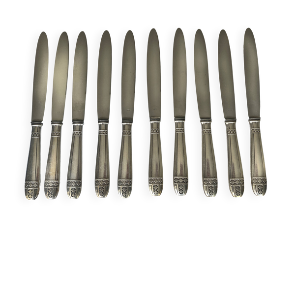 10 couteaux de table métal argenté modèle Grand prix de Monaco - Art Déco