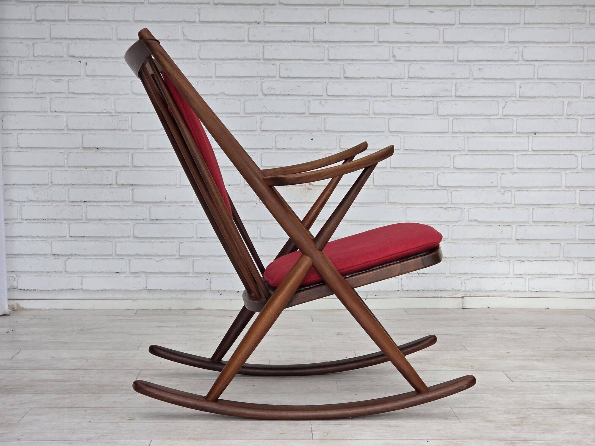 1960s Danish rocking chair by Frank Reenskaug, model 182, reupholstered.