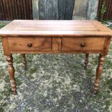 Louis Philippe style old cherry desk table with 2 drawers and 1 pull.