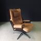 Set of Mid-Century Modern Leather Lounge Chair and Ottoman, Germany, 1960s
