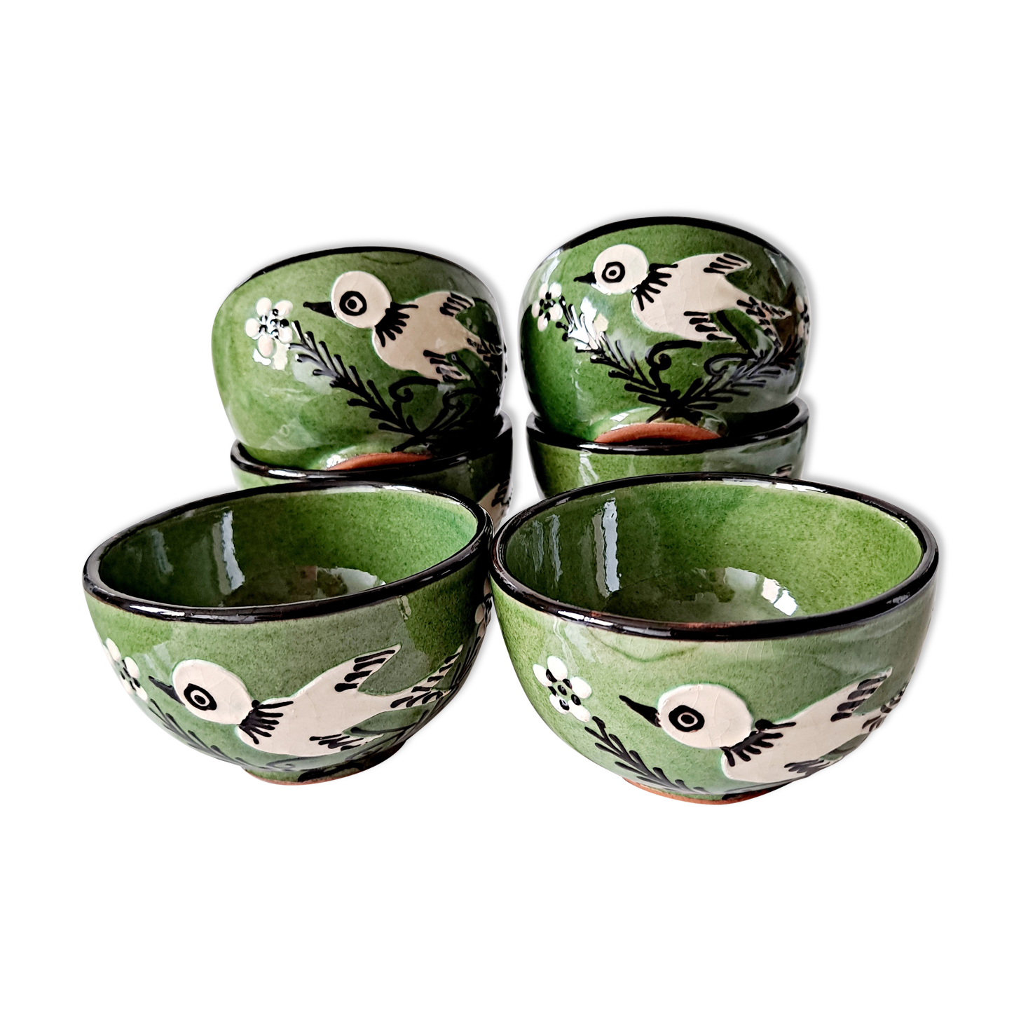 Cups bird glazed terracotta Savoie